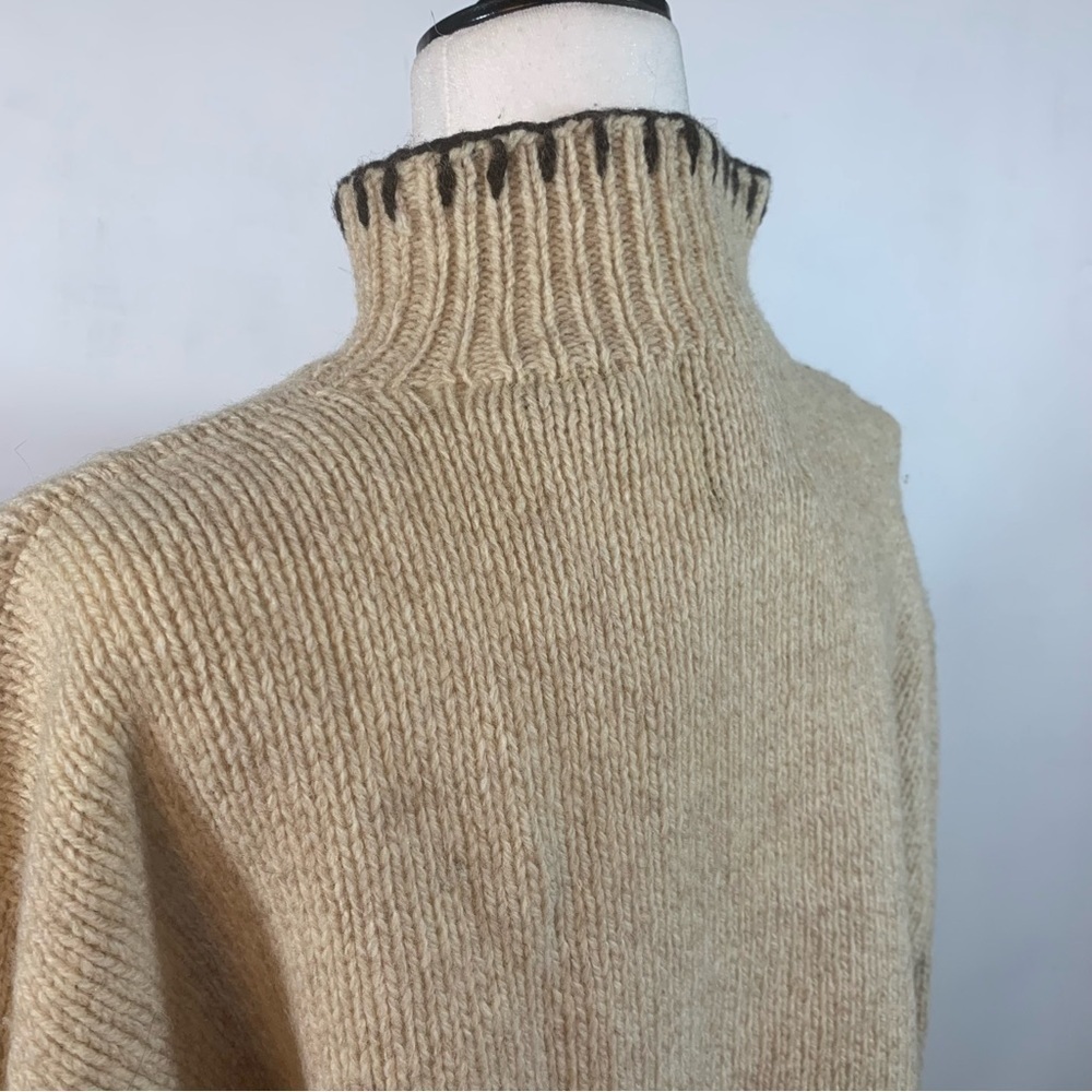 Muskoka Lakes Wool Sweater Pull on Cardigan Funnel Neck Moose & Snow Beige BRN L - Picture 8 of 15